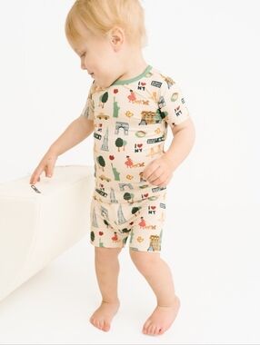 Nwt Little One Shop New York Print Kids Short Pajama Set Bamboo Nyc